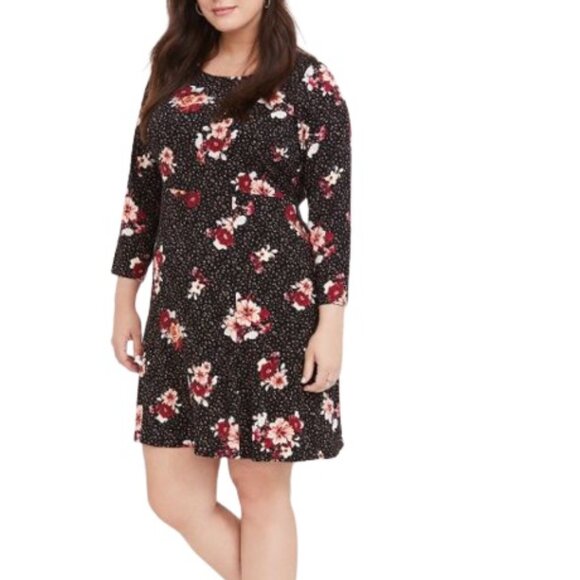 torrid Dresses & Skirts - Torrid Womens Shift Dress Black Floral Leopard Print Stretch Challis Plus 2X